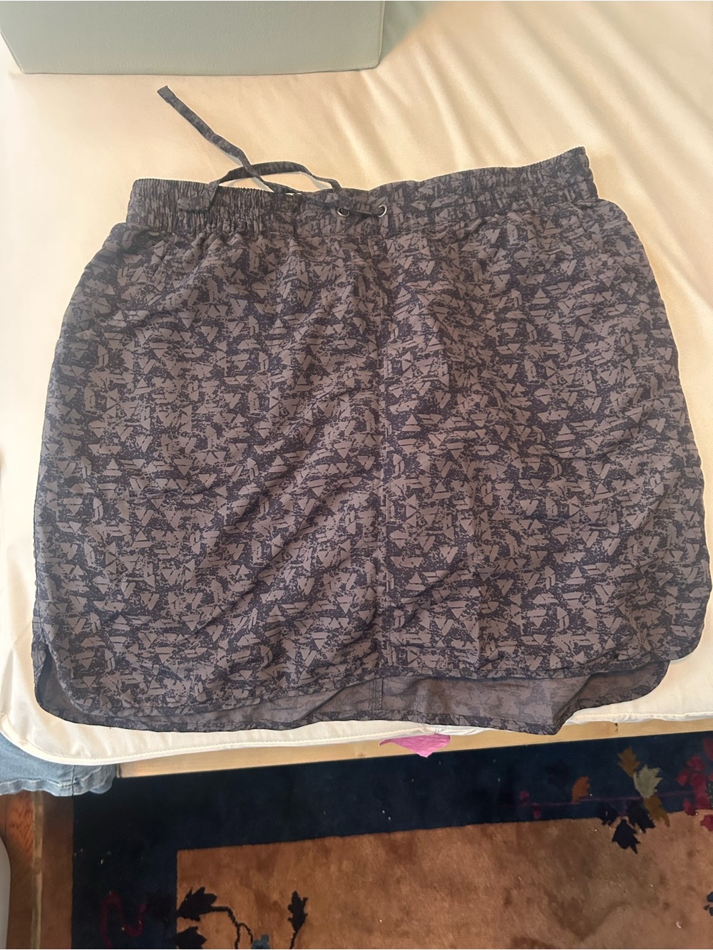 Duluth Trading Co Navy Printed Drawstring Mini Skirt